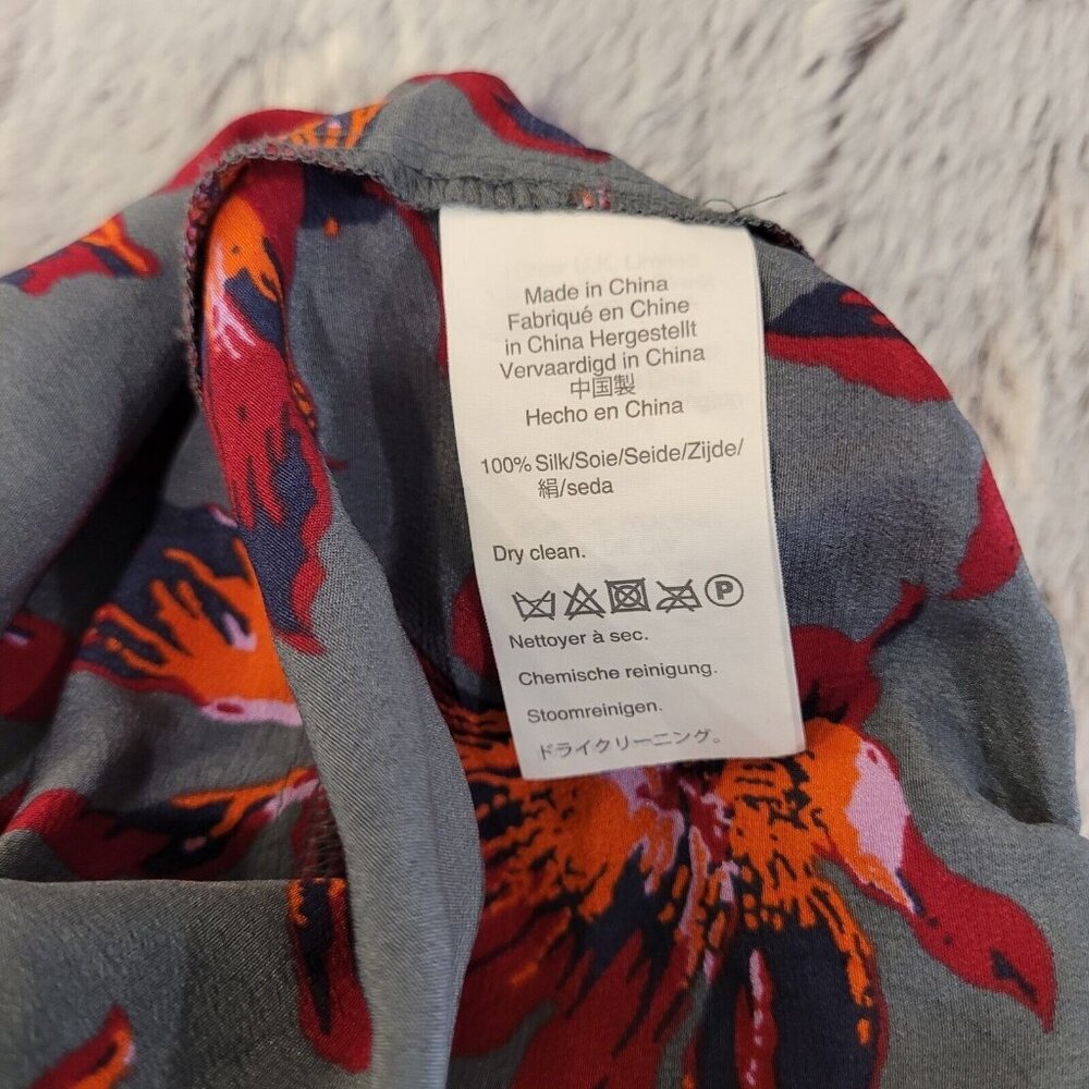 Madewell Silk Wrap Balloon Top Womens XS Shirt Green Floral Blouse 3/4 Sleeve - Picture 5 of 11